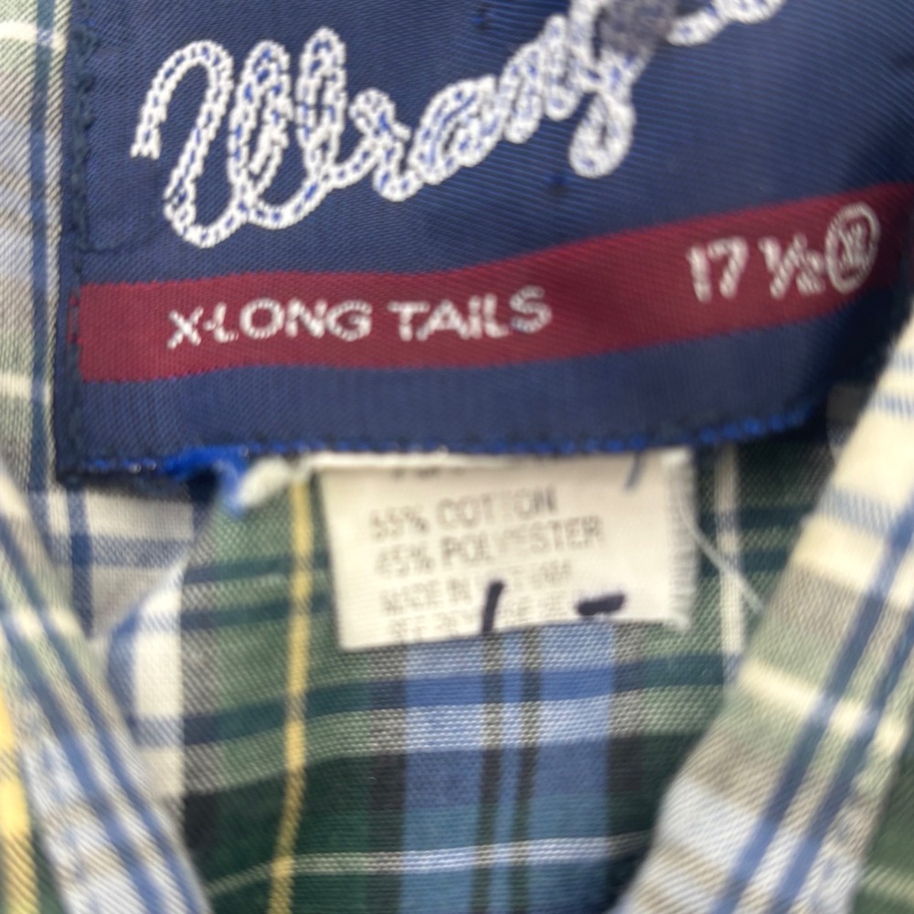 Wrangler Western Plaid Shirt Mens XL Long Tails 17.5 Short Sleeve Snap Front - Picture 7 of 12